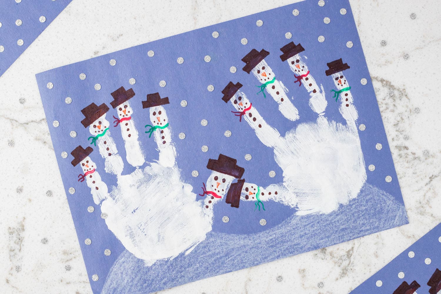 Handprint Winter Tree with Snowy Fingerprints - Fun-A-Day!