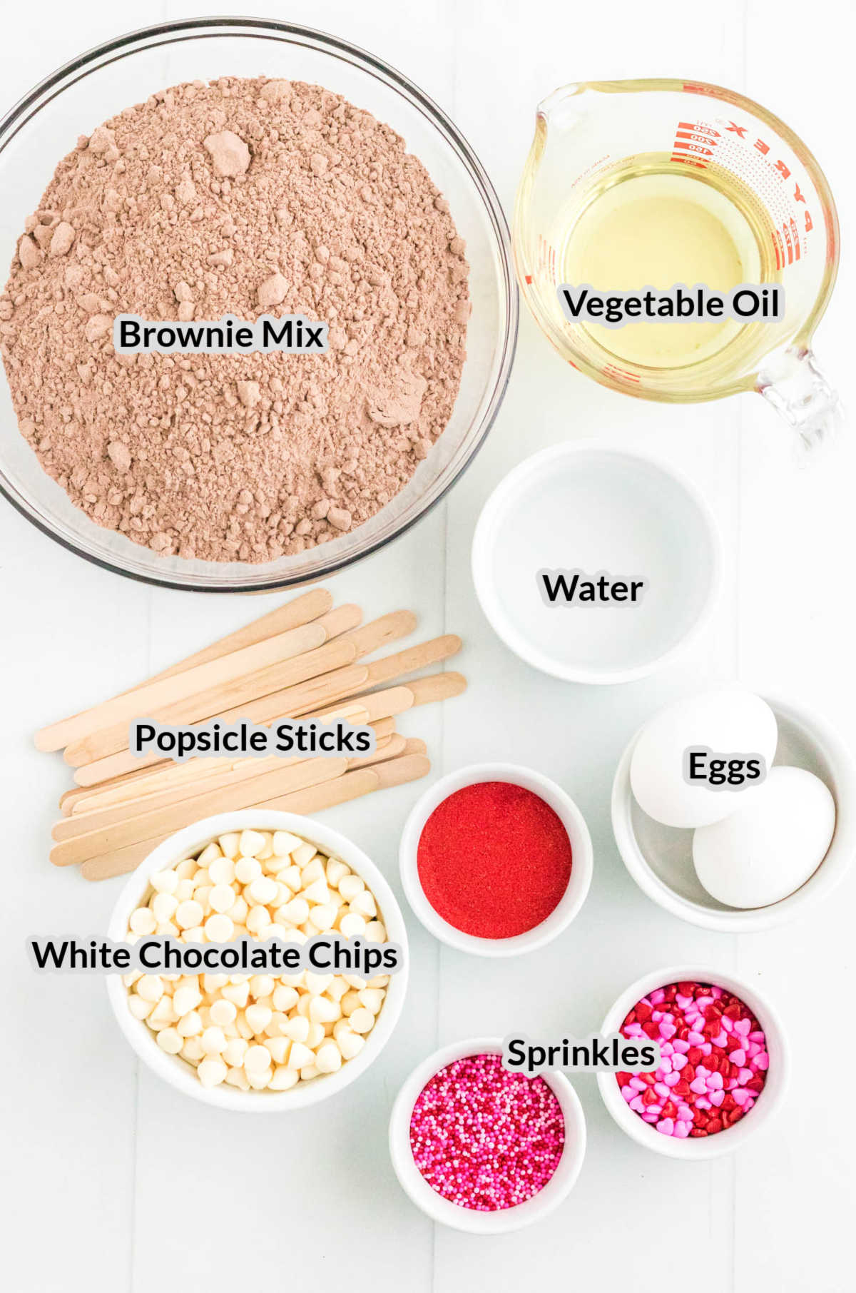 Overhead Image of Valentines Day Brownie Pops Ingredients
