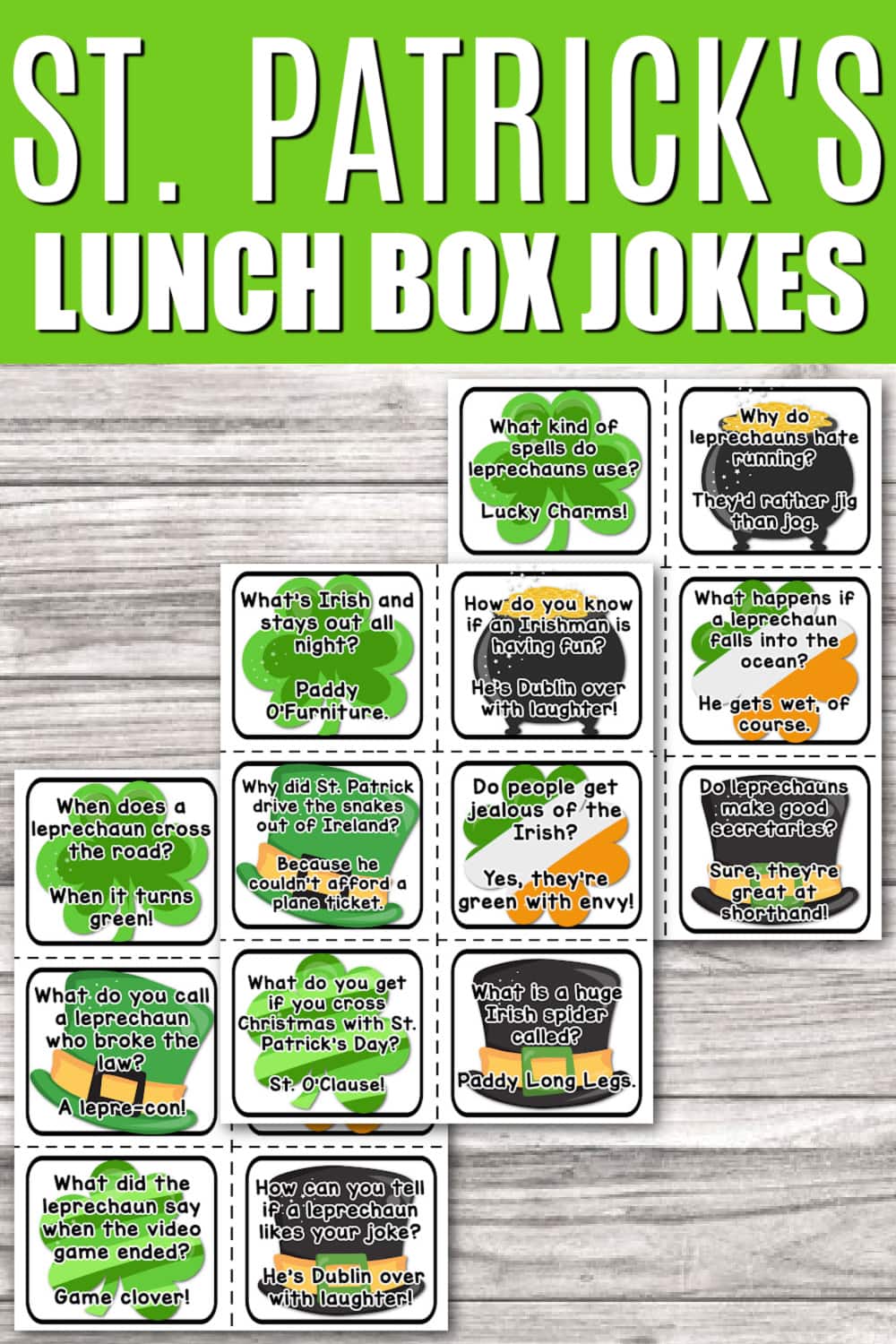 You'll be laughing at these fun St. Patricks Day Jokes perfect for kids. Grab a free printable with the jokes that are perfect for sticking in your child's lunchbox to make them giggle at lunch and put a smile on their face!