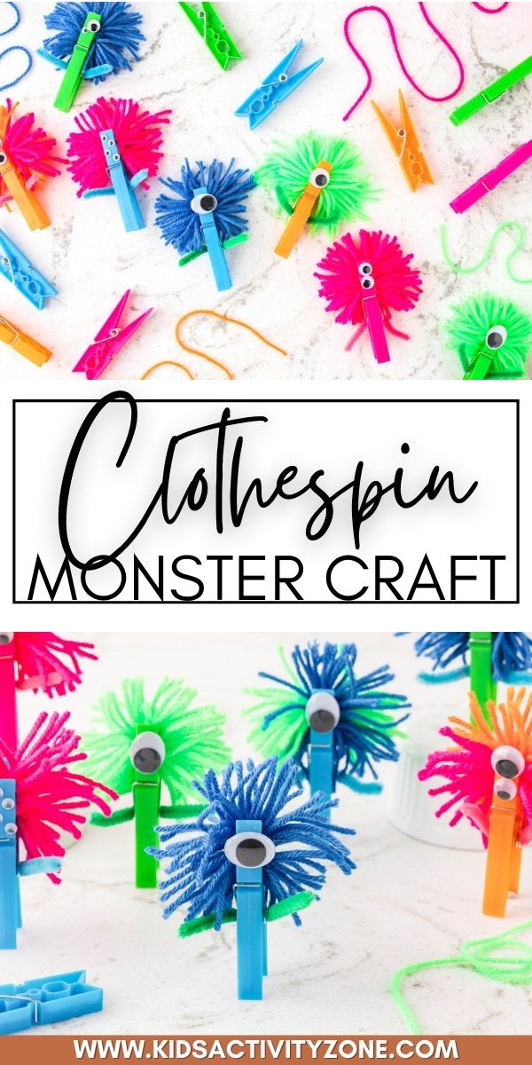 Grab your clothespin and make this adorable Clothespin Monster Craft. It's the perfect kids activity. Make them spooky for Halloween or just cute for fun. With minimal prep and supplies this is an easy kids craft to make with a group.