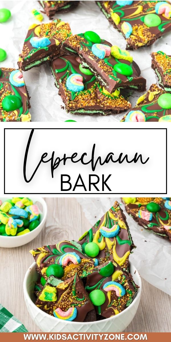 Easy No-Bake Leprechaun Bark is so much for to eat on St. Patrick's Day! This easy St. Patrick's Day Treat would be the perfect way to catch a Leprechaun with your Leprechaun trap. Layers of Oreos Thins, chocolate, Lucky Charms, M&Ms and of course sprinkles.