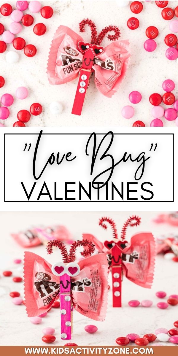 Love Bug Class Valentines are an easy homemade treat that is perfect for sharing with classmates on Valentines Day! Turn a mini pack of M&Ms into a "Love Bug" with a clothespin and have fun decorating them.