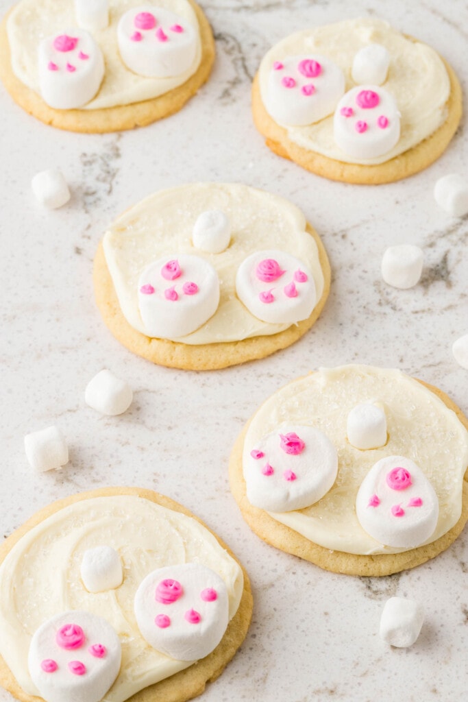 Completed Bunny Cookies displayed in a zig zag