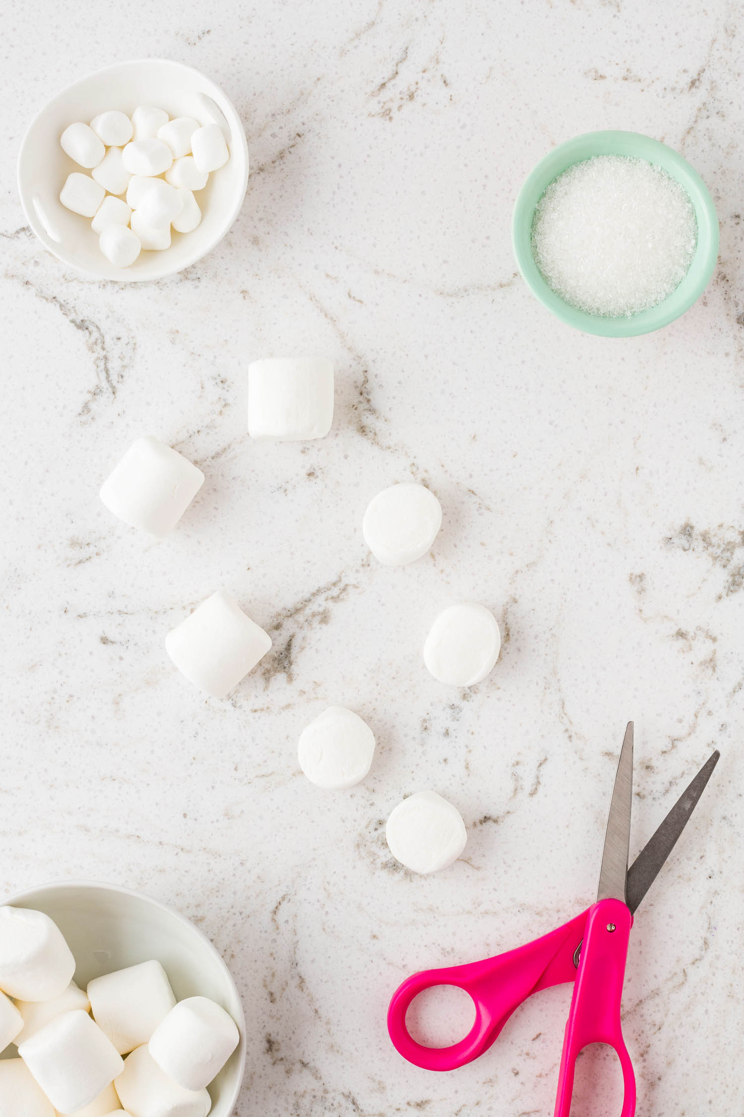 Cut the large marshmallows in half