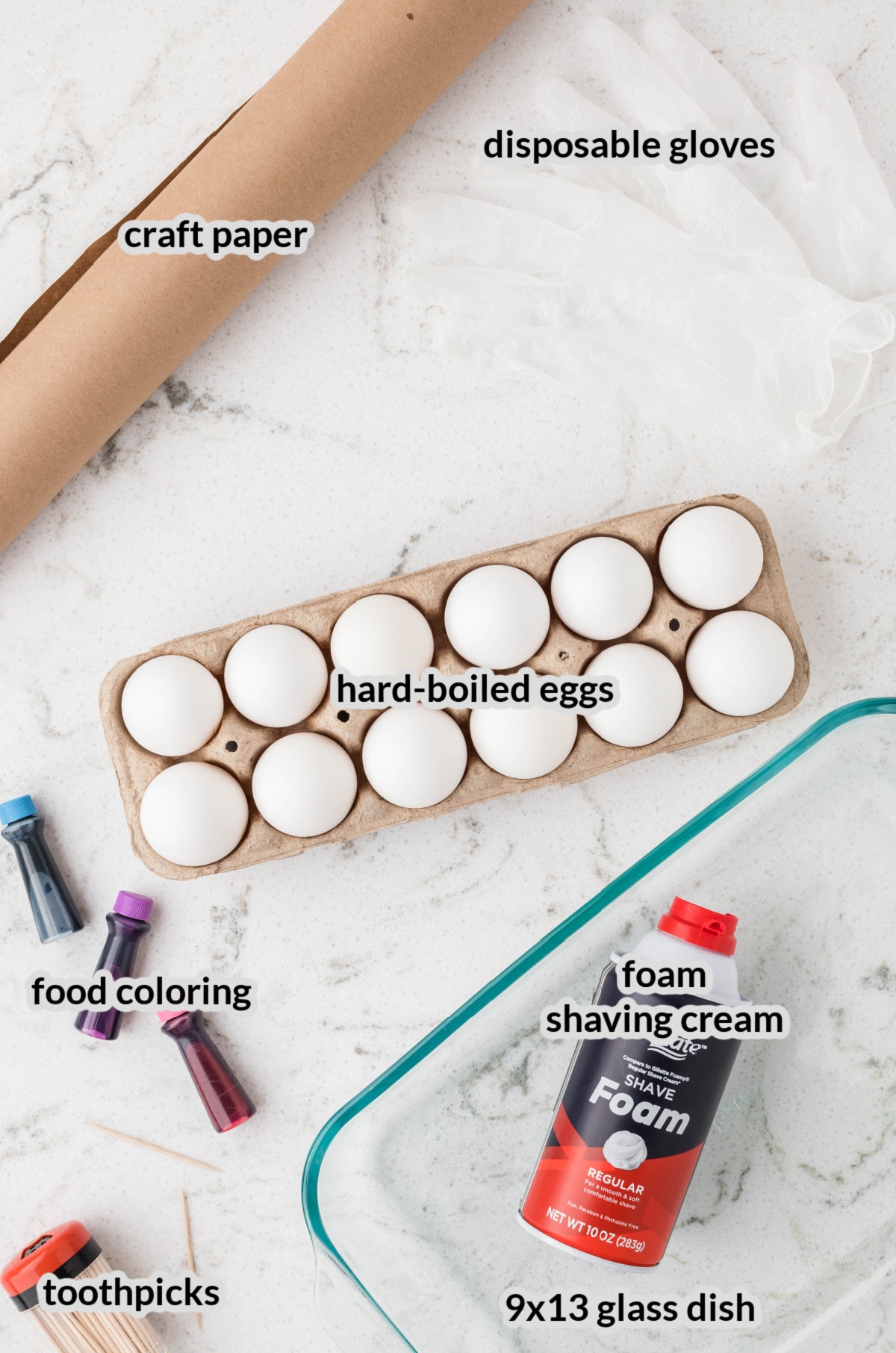 Overhead Image of the Shaving Cream Easter Egg Supplies