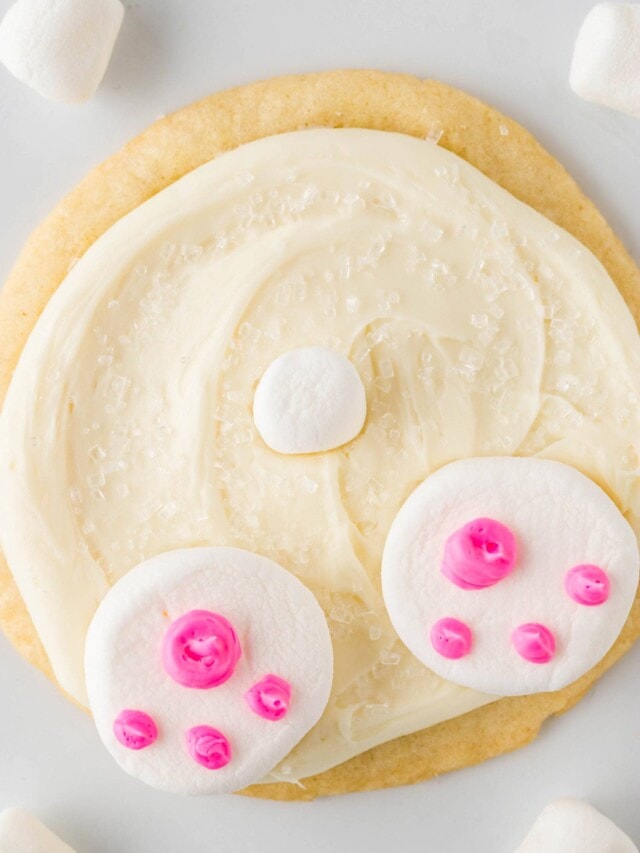 Close up photo of a completed bunny butt cookie