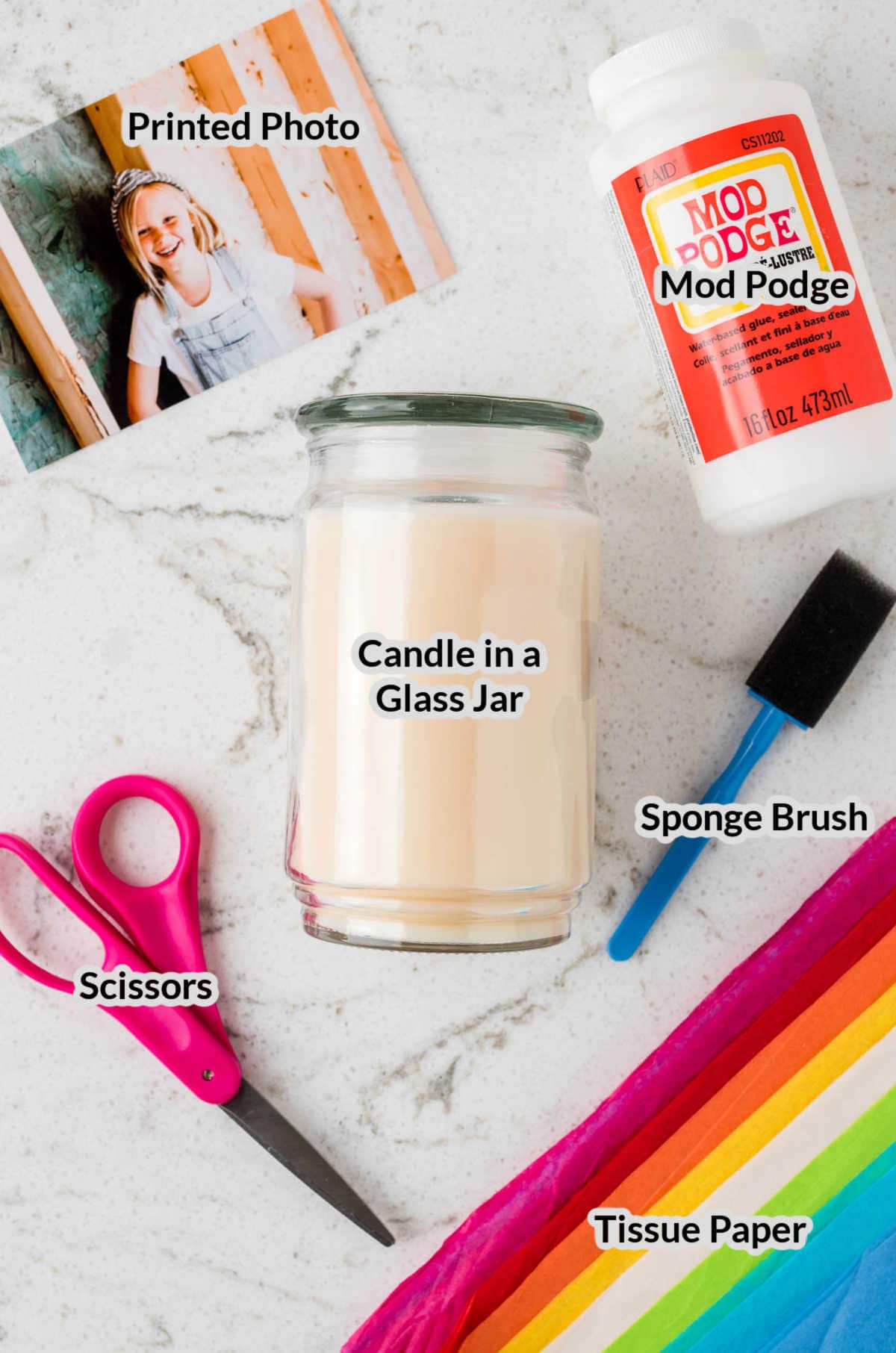 Overhead Image of the DIY Photo Candle Supplies