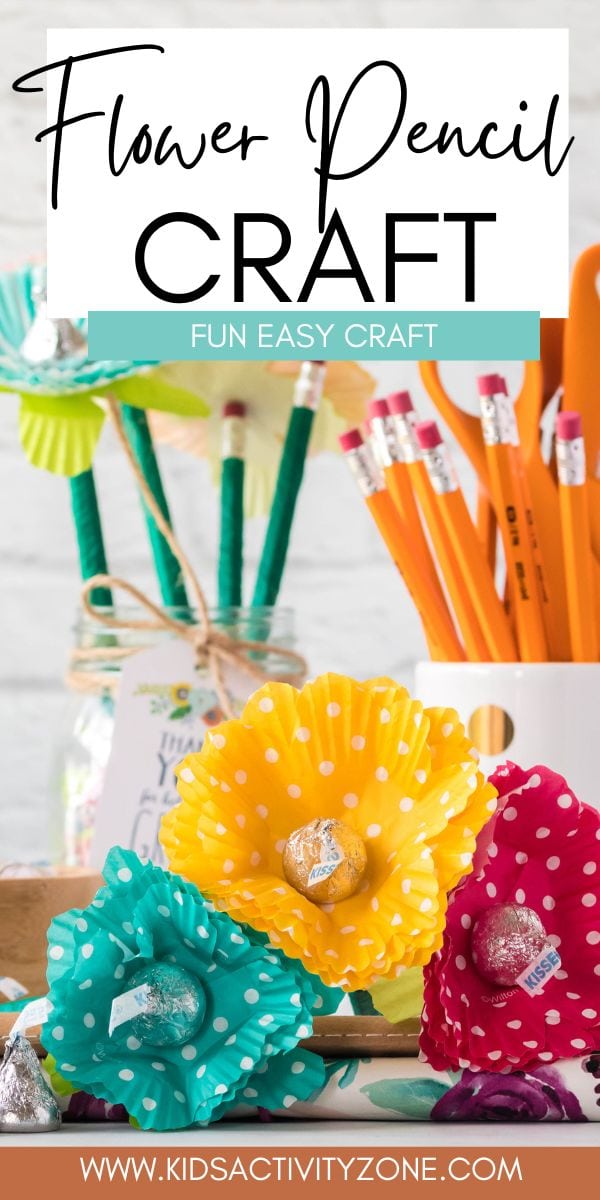 Adorable Flower Pencil Craft is an easy DIY Gift Idea perfect for teachers, mothers and so much more. Simply make a flower out of a cupcake liner, attach to the top of a pencil and place the pencils in a Mason Jar. Attach our free printable gift tag and you have a quick and easy gift idea for last minute!
