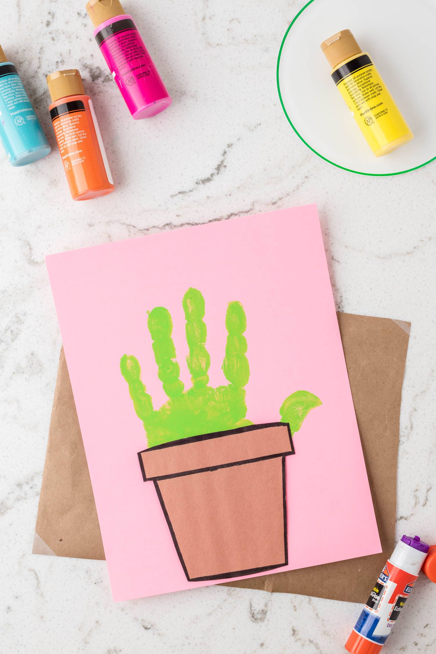 Glue the Flower Pot to the Palm of the Handprint