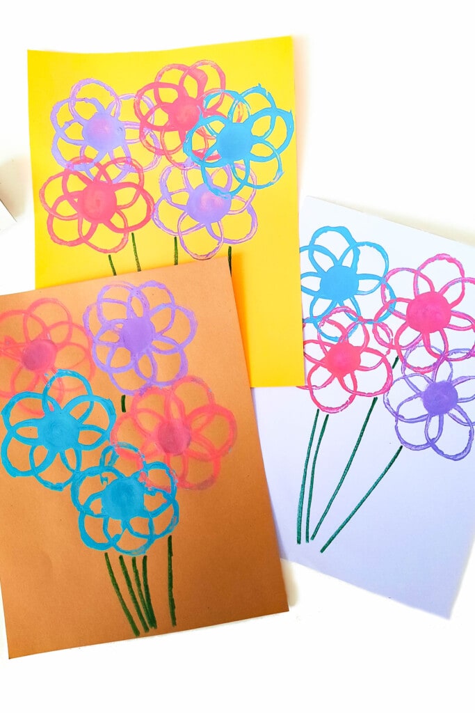 Three Sheets of Completed Cardboard Roll Flower Stamps