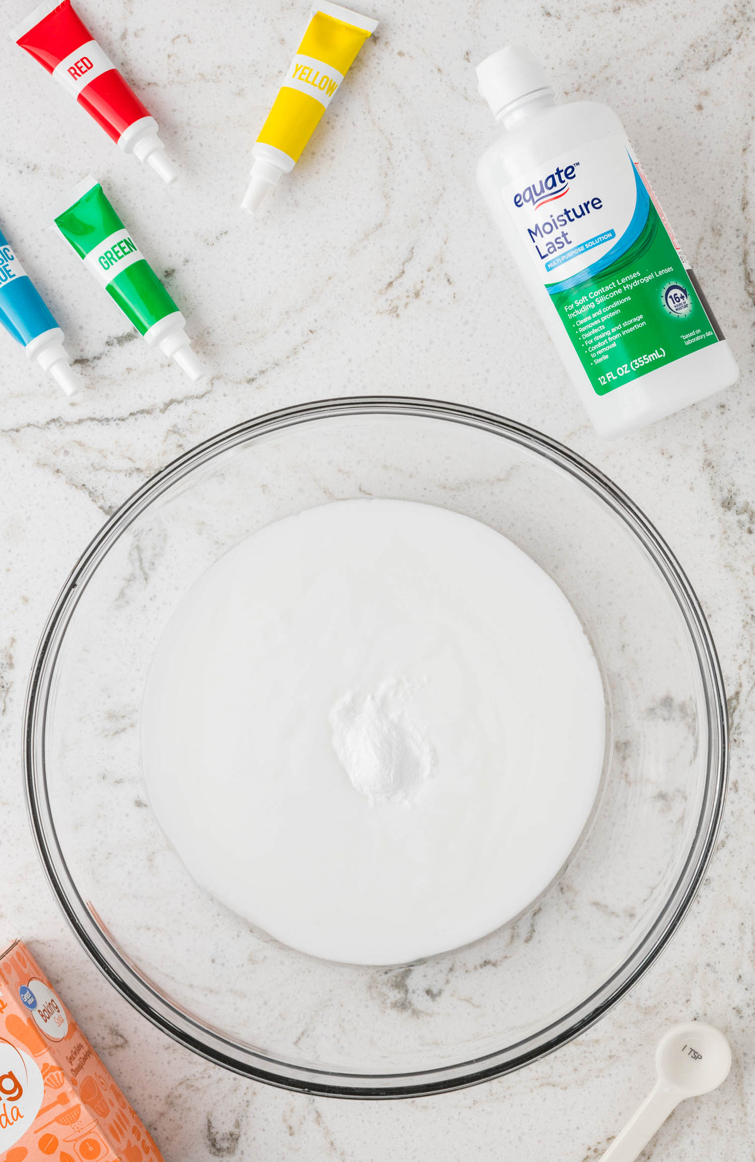 Mix Baking Soda in the Glue until Combined