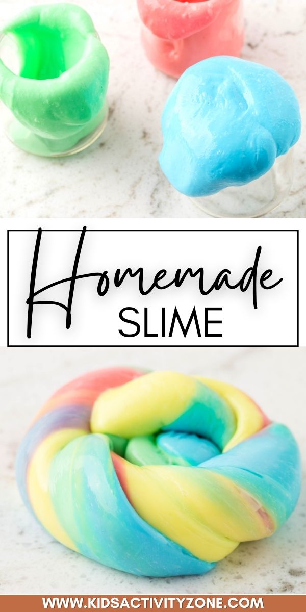 Learn how to make Homemade Slime at home with only a few ingredients! It only takes a few minutes to make and will keep your kids busy for hours. So much fun!