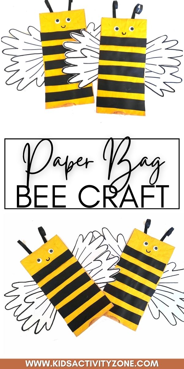 Adorable and fun Bee Craft that is made with a paper bag and tracing a child's handprint. This is an easy and fun kids craft that is perfect for spring and summer!