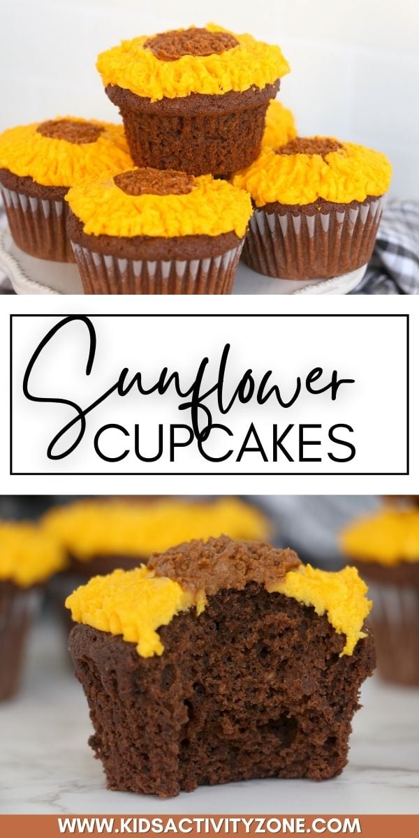 Delicious, homemade Sunflower Cupcakes is a fun dessert for summer. These homemade chocolate cupcakes are topped with frosting decorated to look like a sunflower. Learn how to make these easy cupcakes!