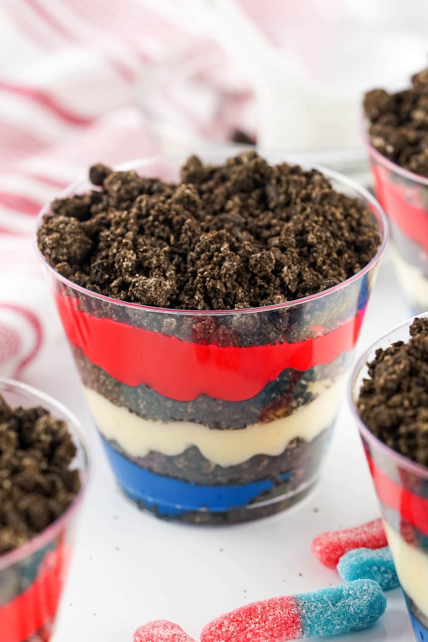 Add Red Pudding and Another Layer of Crushed Oreos on Top.