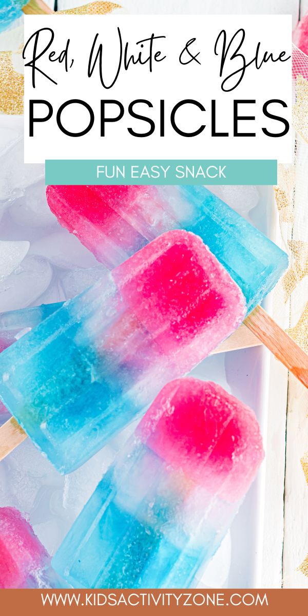 These easy  4th of July Popsicles are the perfect refreshing treat for summer days! Made with three types of juice, you just need a popsicle mold and sticks to make these easy treats.