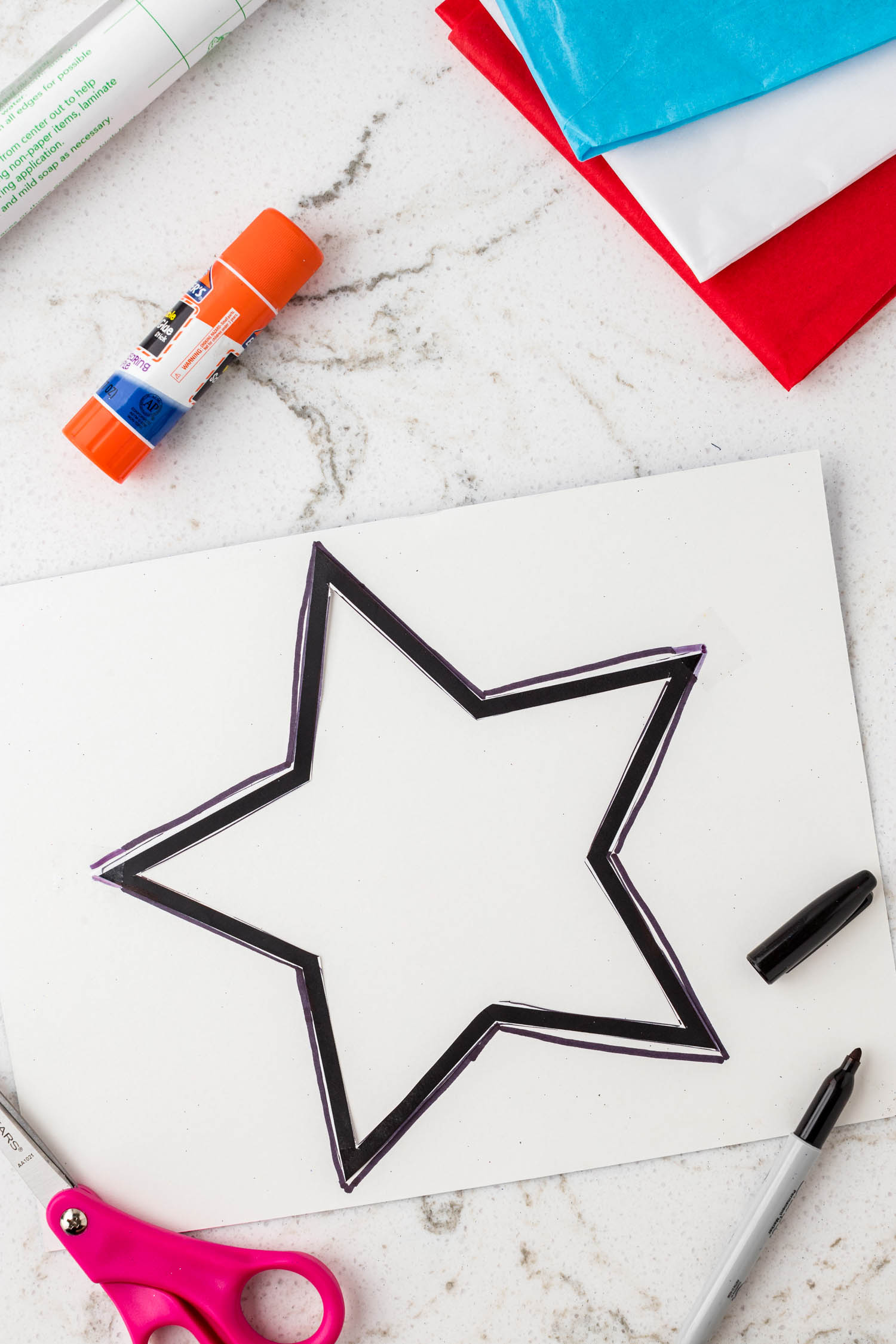Trace the star on Red, White and Blue Cardstock Paper