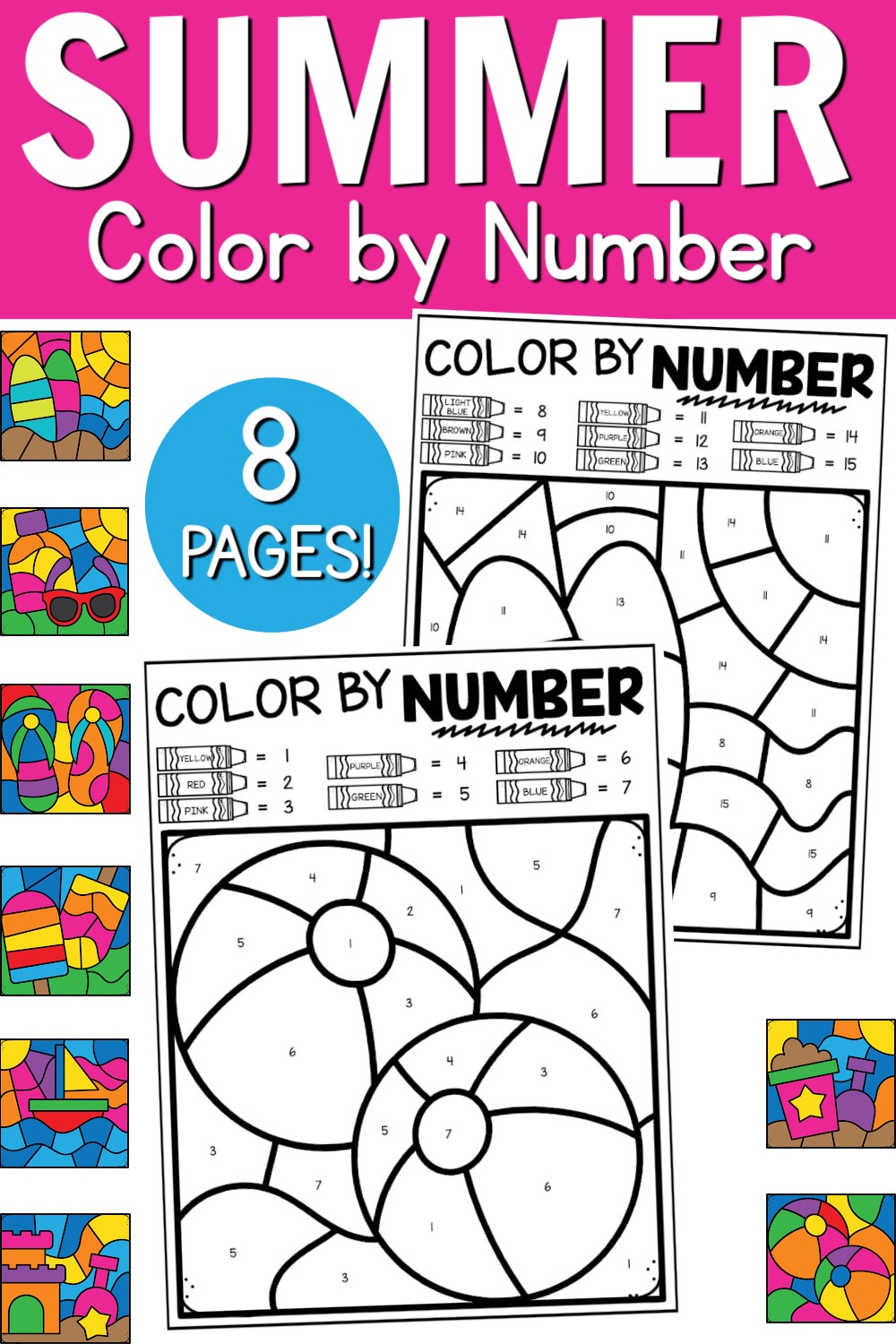 Summer Color By Number Printables