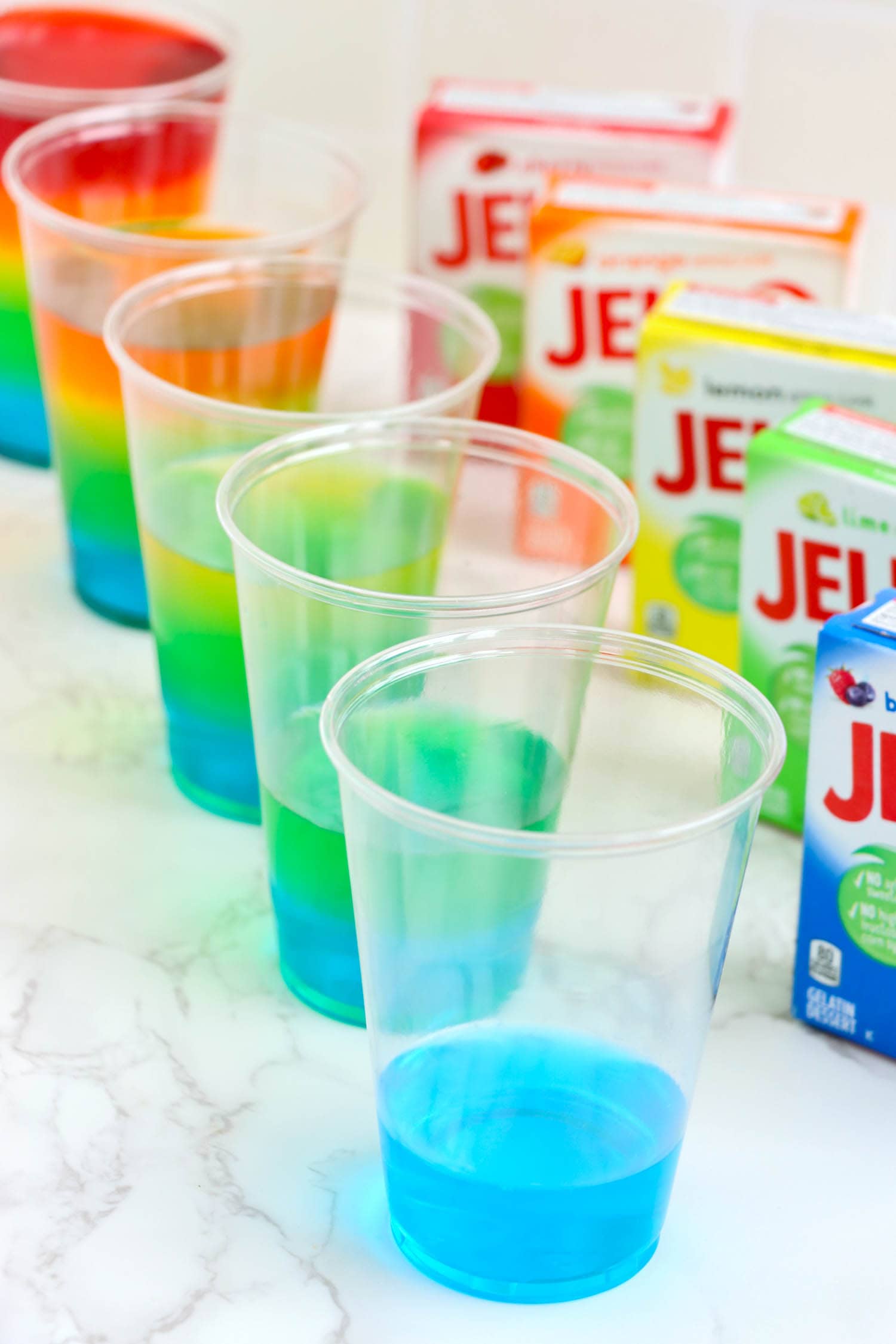 A picture of each layered color of jello