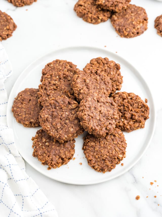 Plate full of No Bake Oatmeal Cookies