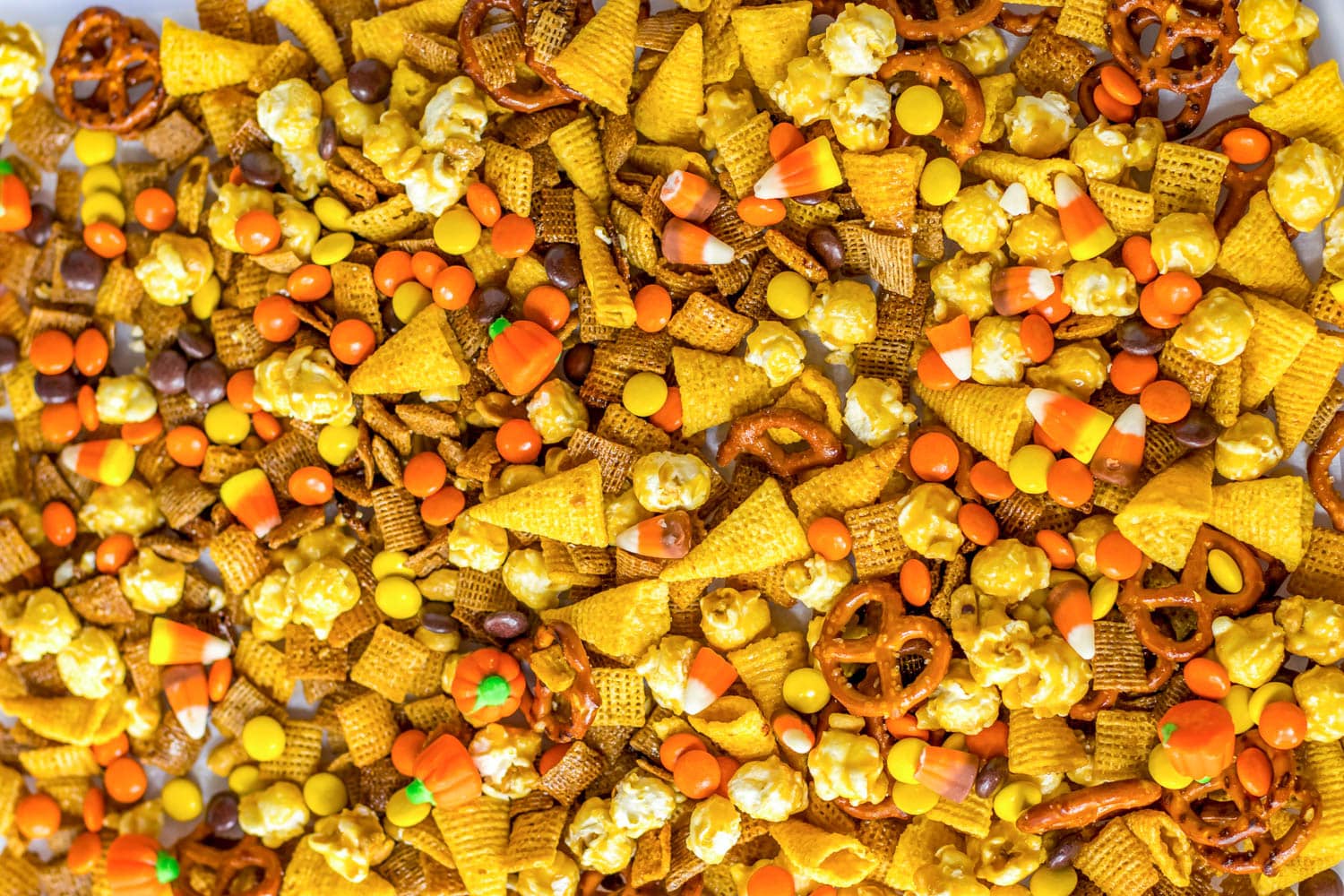 a Pile of Snack Mix all Together.
