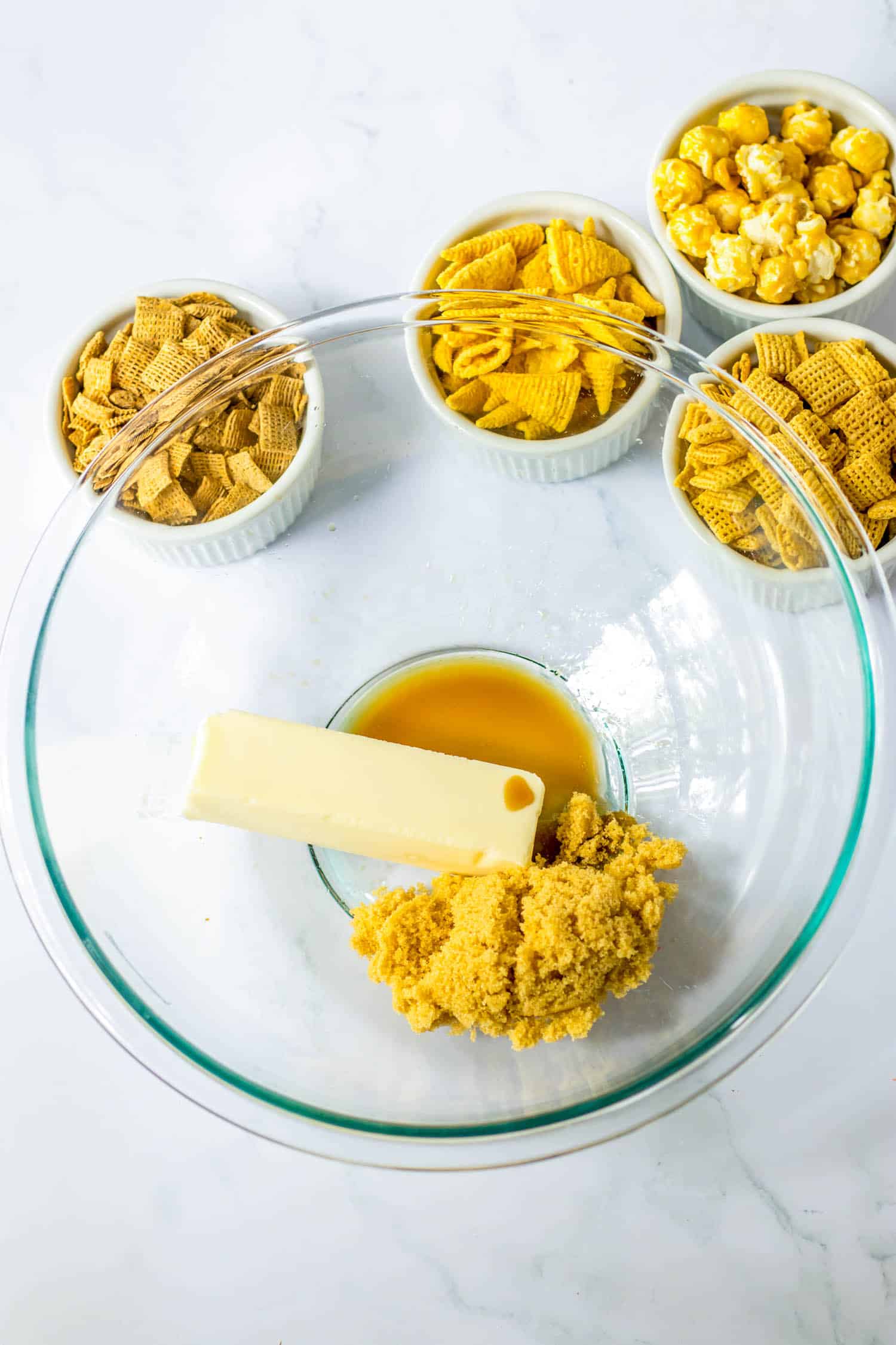 Melt the Butter, Brown Sugar and Vanilla Extract in a microwave Safe Bowl.