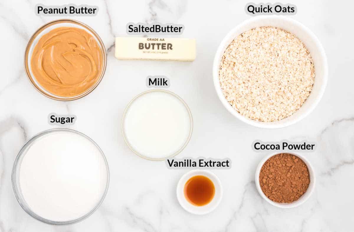 Overhead Image of the No Bake Oatmeal Cookies Ingredients