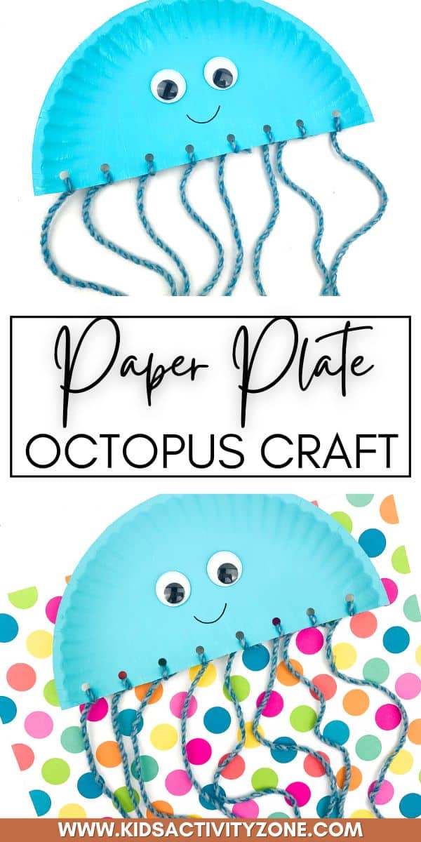 Create and adorable Paper Plate Octopus craft with minimal supplies and time! All you need to make this easy Octopus is a paper plate, paint, yarn and googly eyes. This is the perfect easy animal craft for preschoolers and kindergarteners.