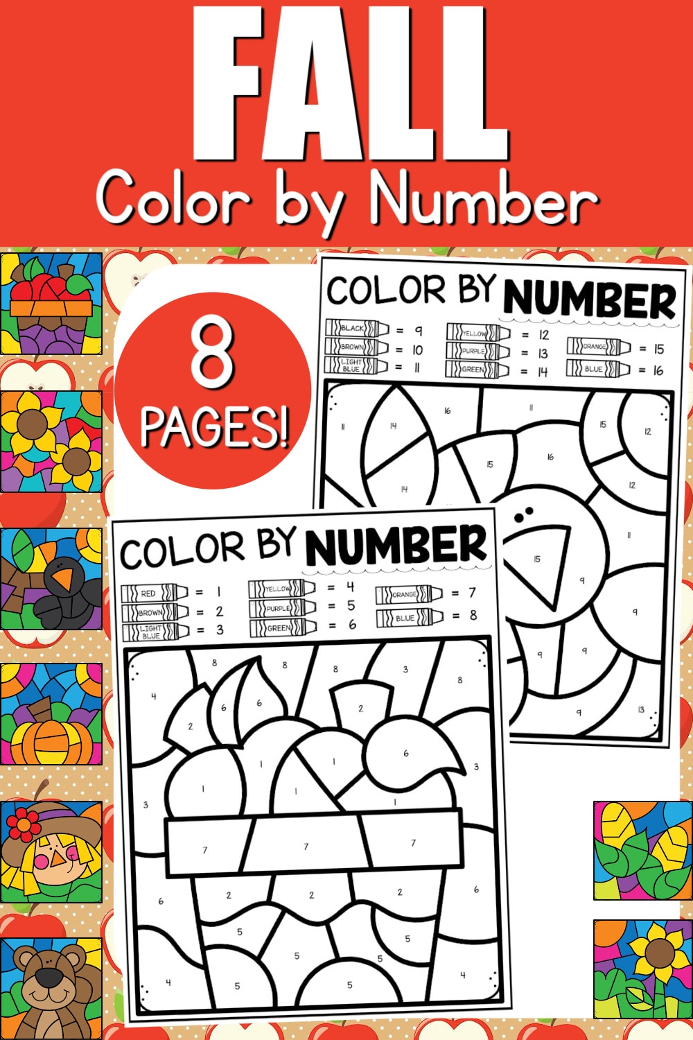 There's a chill in the air and it's time for fall, which means it's the perfect time to print off these Free Printable Fall Color By Numbers sheets. Tons of different fall scenes that the kids can color!!