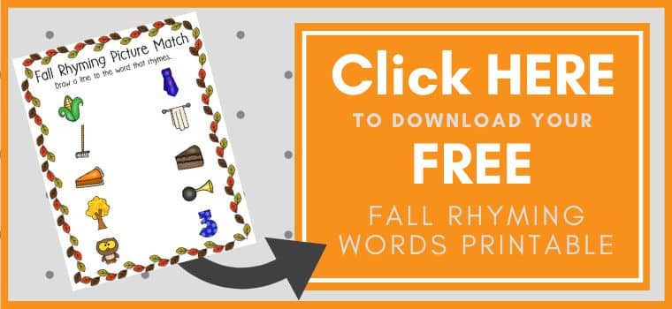 Fall Rhyming Words Printable Button