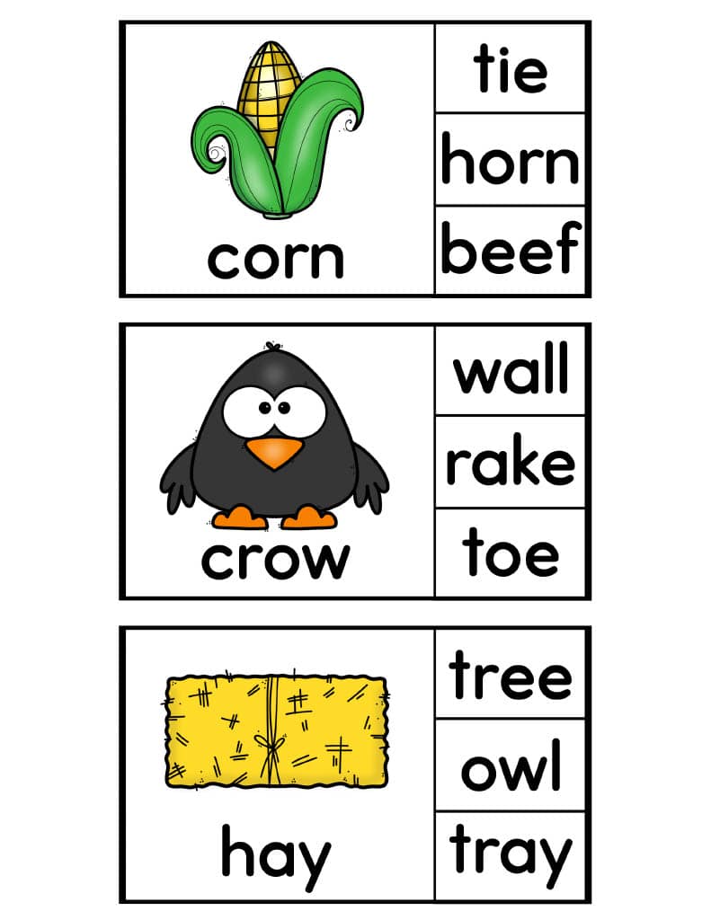 Fall Rhyming Word Picture Match Sheets