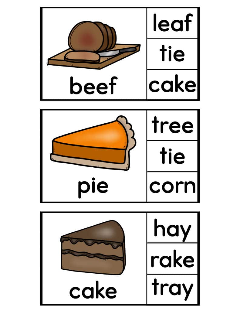 Fall Rhyming Word Picture Match Sheets