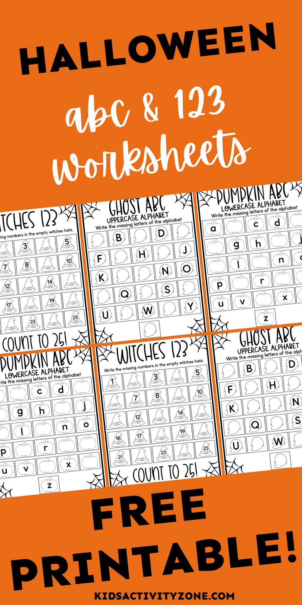 Grab these three free Halloween ABC and 123 Worksheets for your preschoolers and kindergartens. A fun, engaging way to practice the alphabet and numbers with them. Print these free worksheets today.