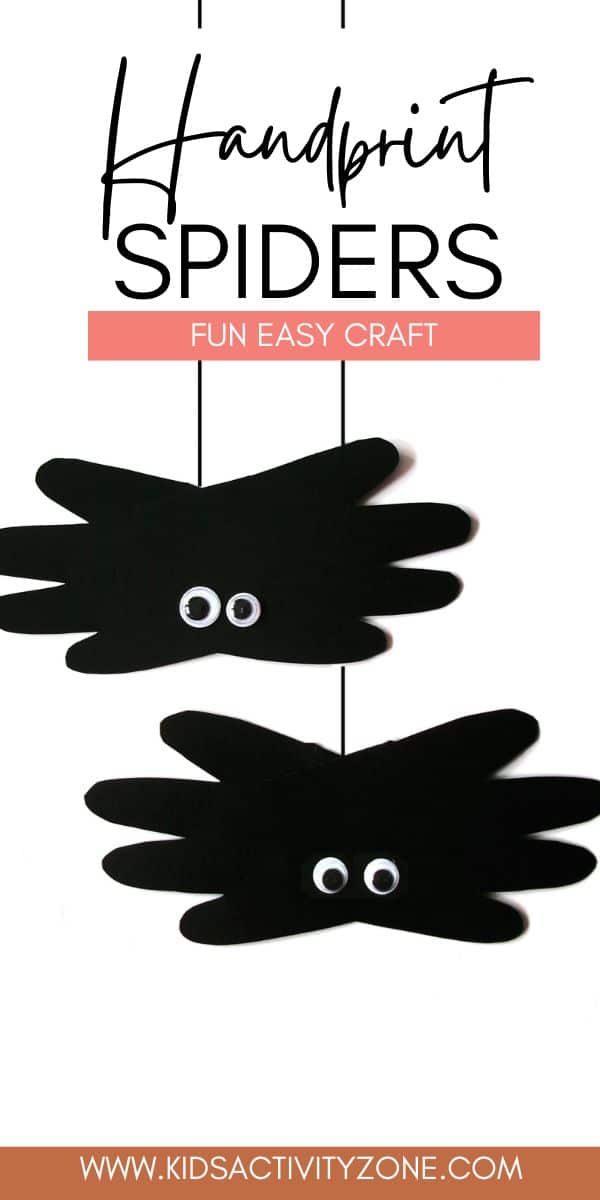 This Handprint Spiders craft is an easy Halloween craft that kids will love to make at home or at a Halloween party. It had minimal prep and supplies making it perfect. Trace your child's hands on back cardstock and turn them into a spider with googly eyes!