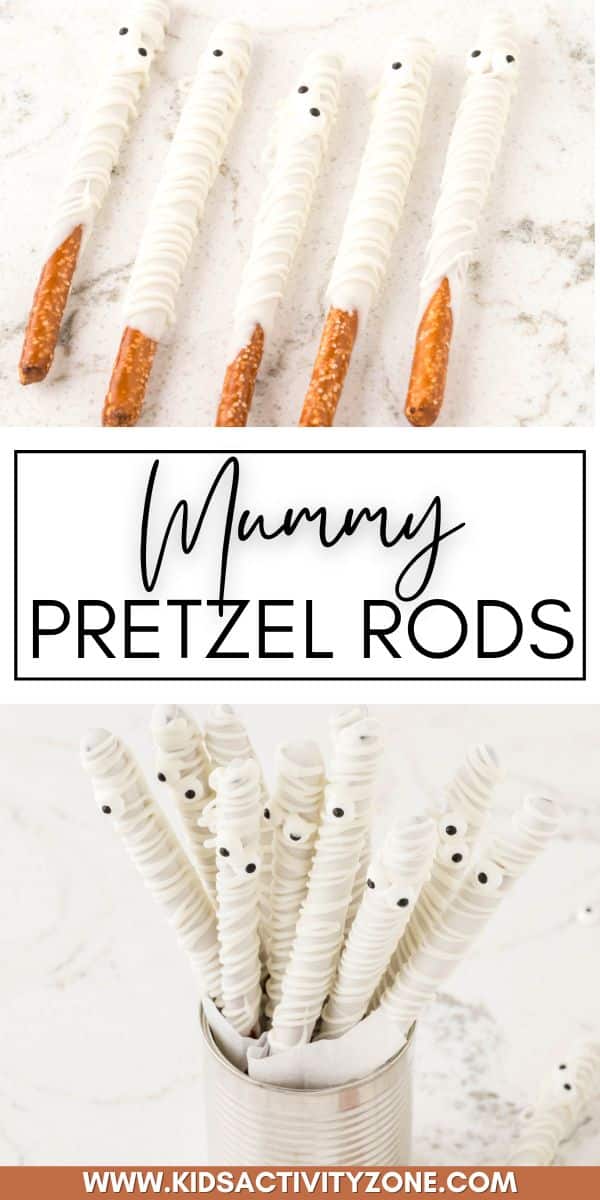 Turn snack time into a Halloween adventure with our Mummy Pretzel Rods! Only 3 simple ingredients - pretzel rods, white almond bark, and candy eyeballs - transform into delectably spooky mummies. Your kids will love making and devouring this easy Halloween recipe.