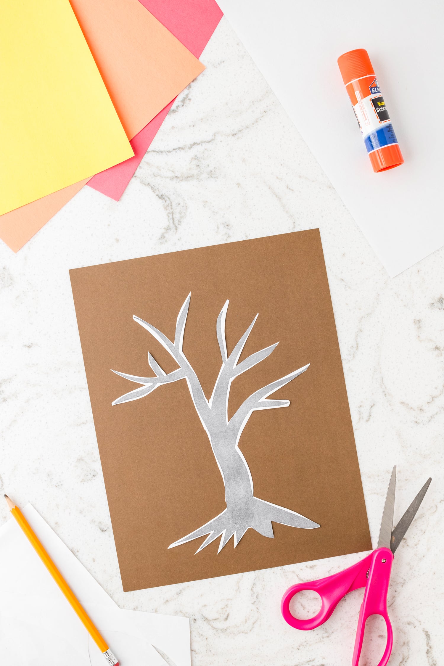 Print off and cut out the Tree template and trace it on the brown cardstock.