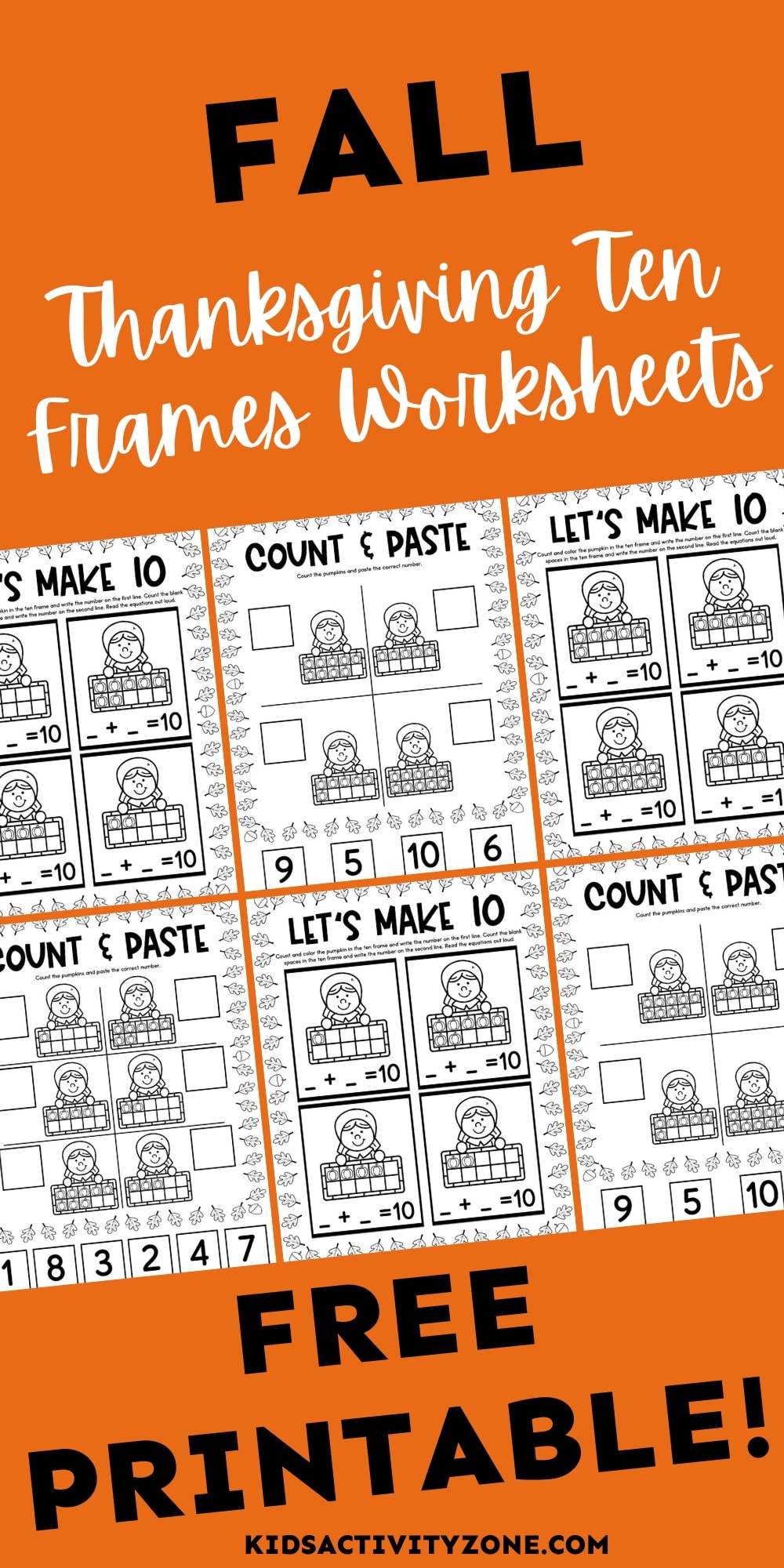Grab this set of free printable Thanksgiving Ten Frames Worksheets that are perfect for your kindergarteners! Four different worksheets to help children learn ten frames in a fun, Thanksgiving theme worksheet.