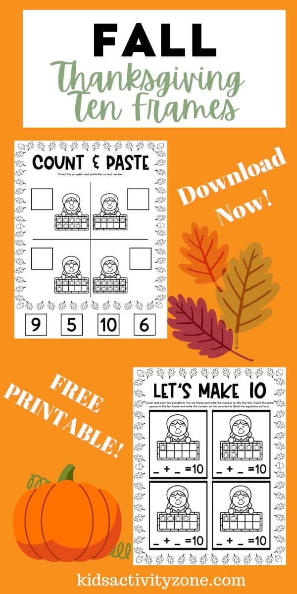 Snag these free printable Thanksgiving Ten Frames Worksheets, ideal for kindergarteners! This set includes four distinct worksheets that offer a playful, Thanksgiving-themed approach to mastering ten frames.