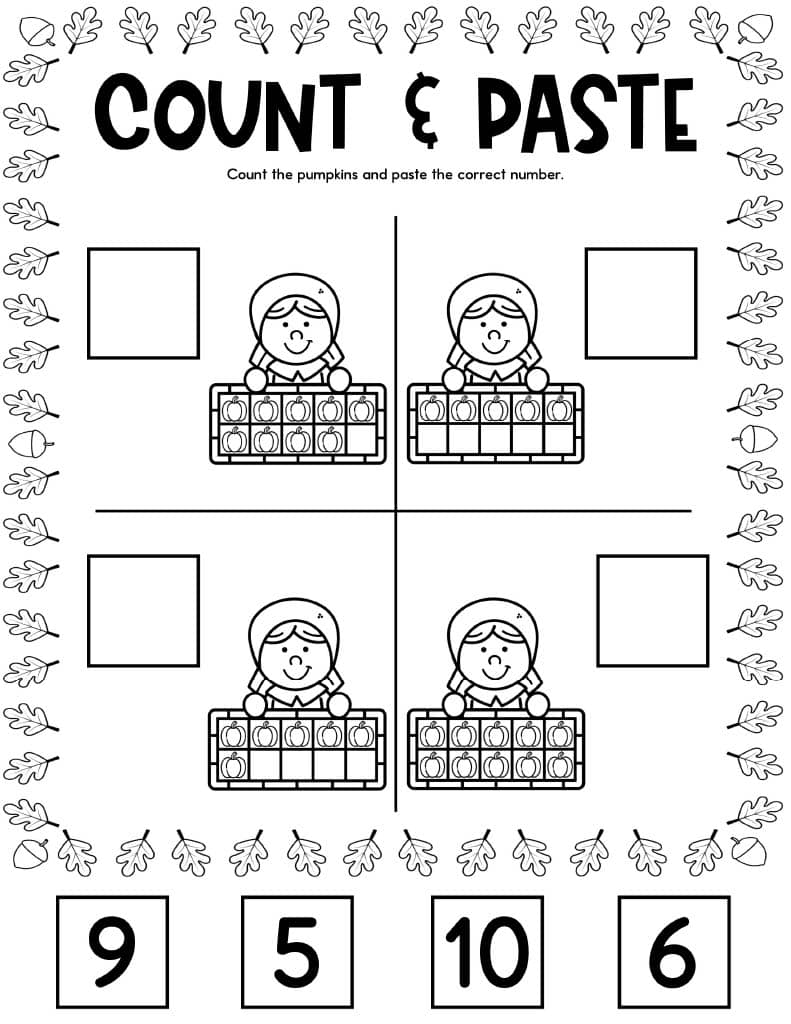 Thanksgiving Ten Frames Free Printable Worksheets