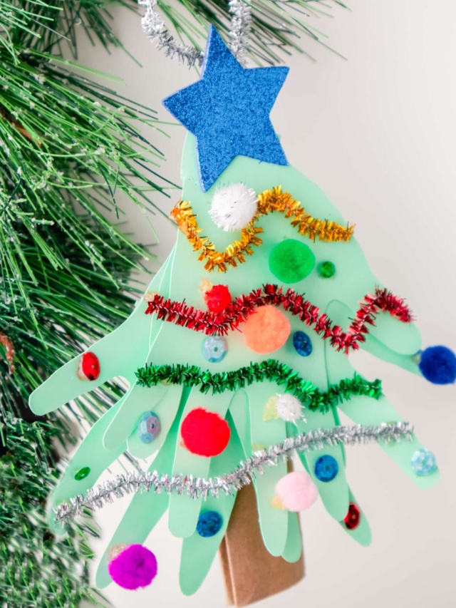 Completed Christmas Tree Ornament hanging on a christmas tree.