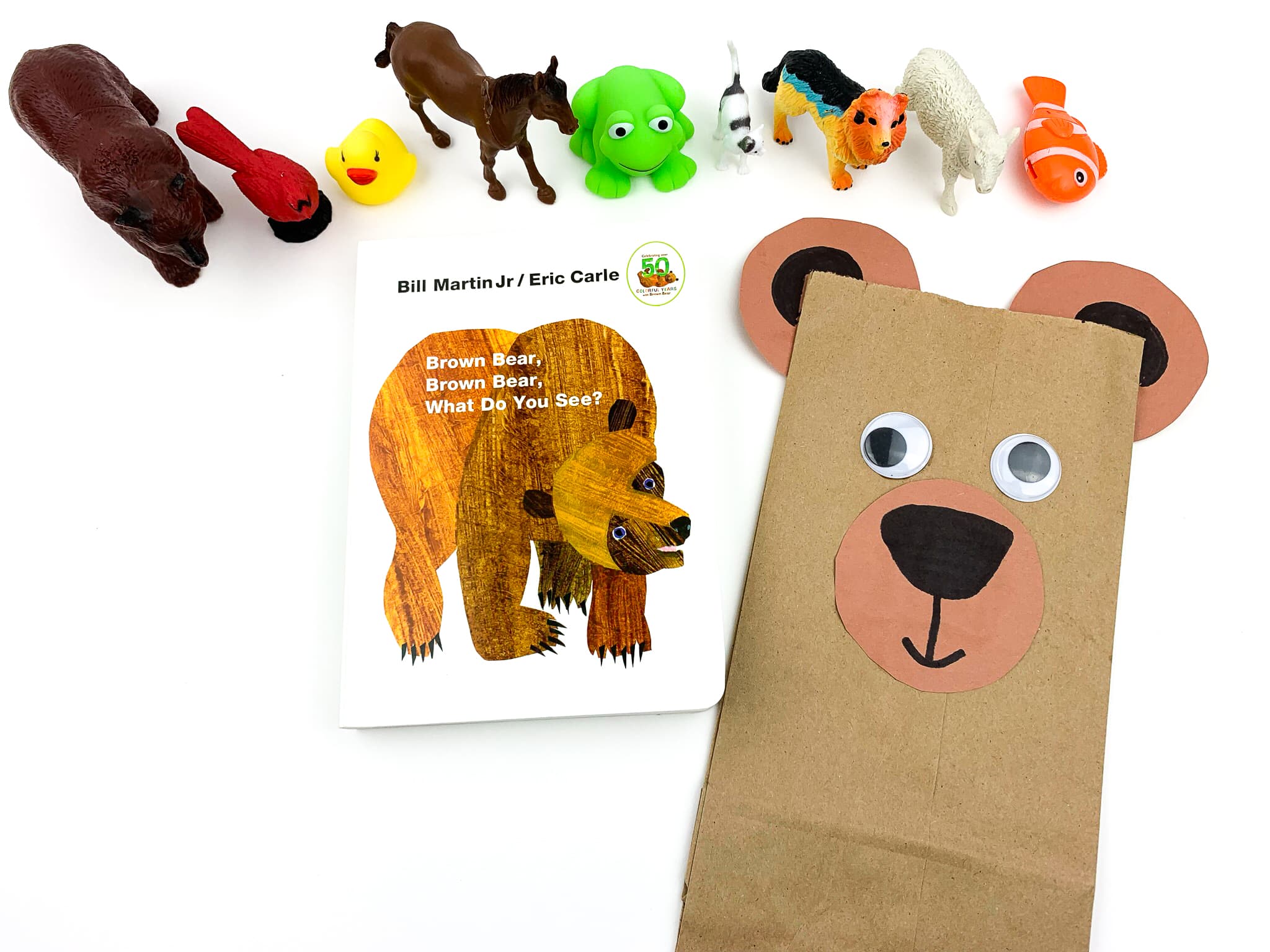 Completed Brown Bear Paper Bag with the Book Brown Bear and Animals to go along with the book!
