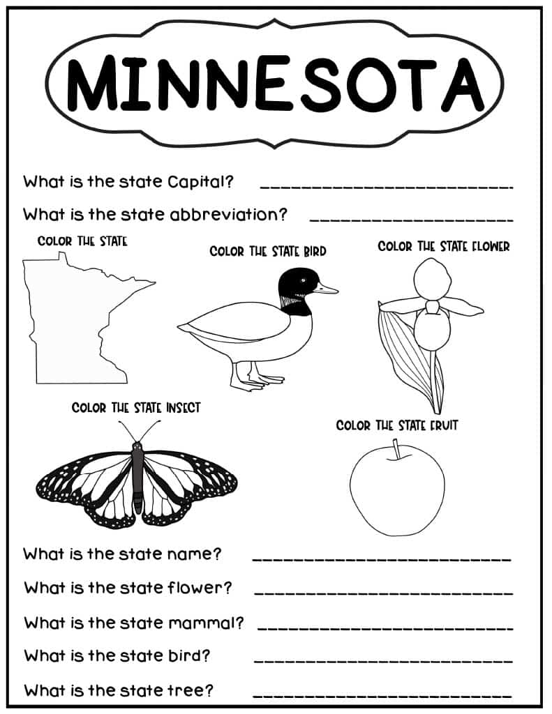 Minnesota State and Capital Worksheets