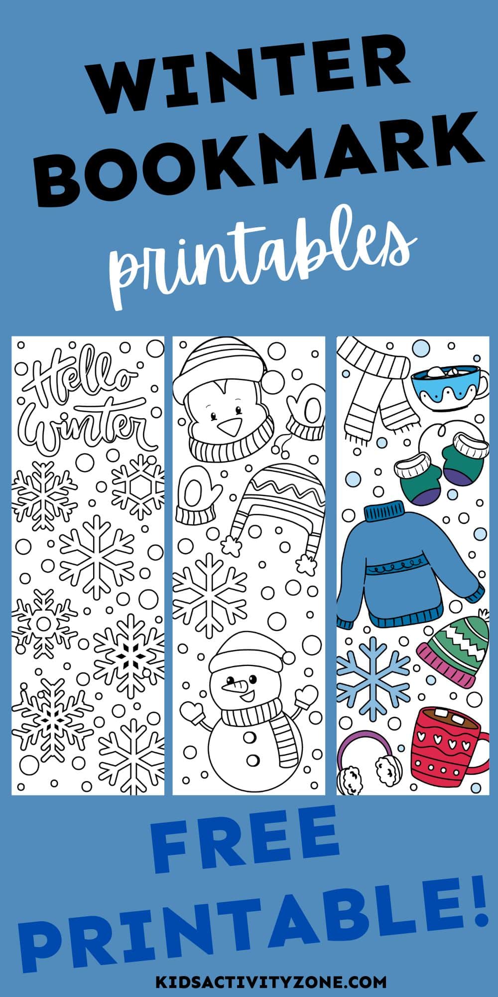 Cute, easy and free Winter Bookmarks Printable. These printable winter bookmarks are the perfect quite activity for kids this winter. Print them out, have them color them and use them when they read!