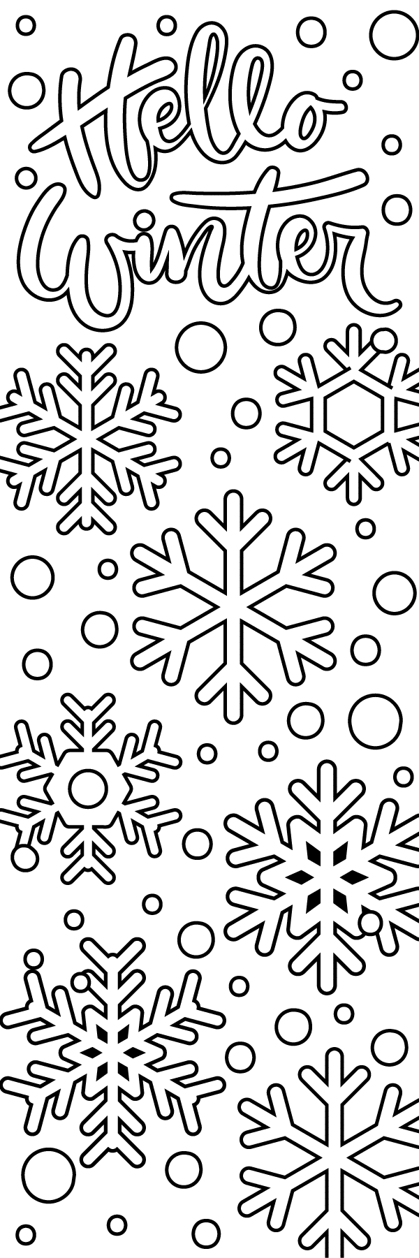 Printable Coloring Winter Bookmark with snowflakes