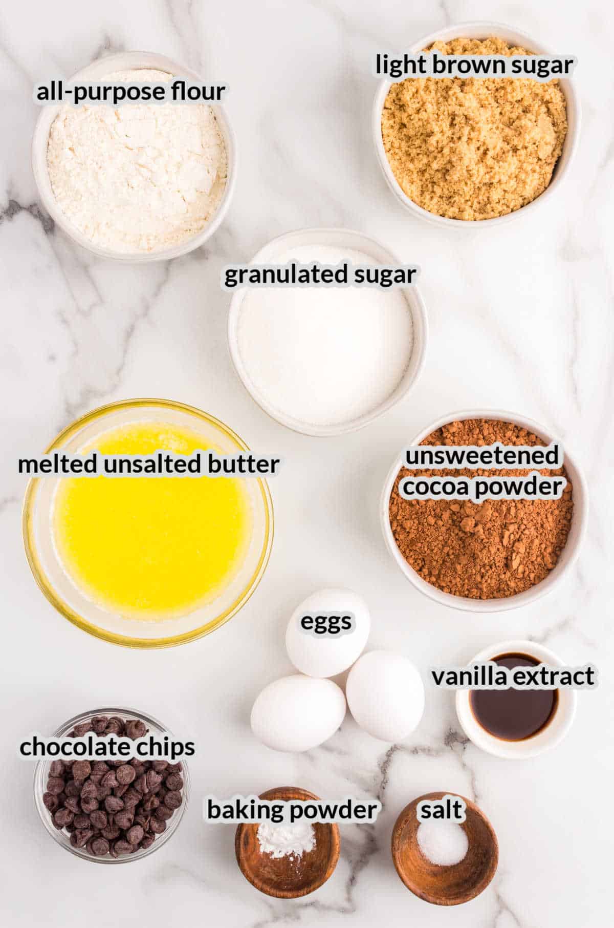 Overhead Image of Homemade Brownies Ingredients