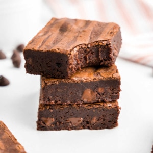 Closeup image of Homemade Brownies stacked on plates