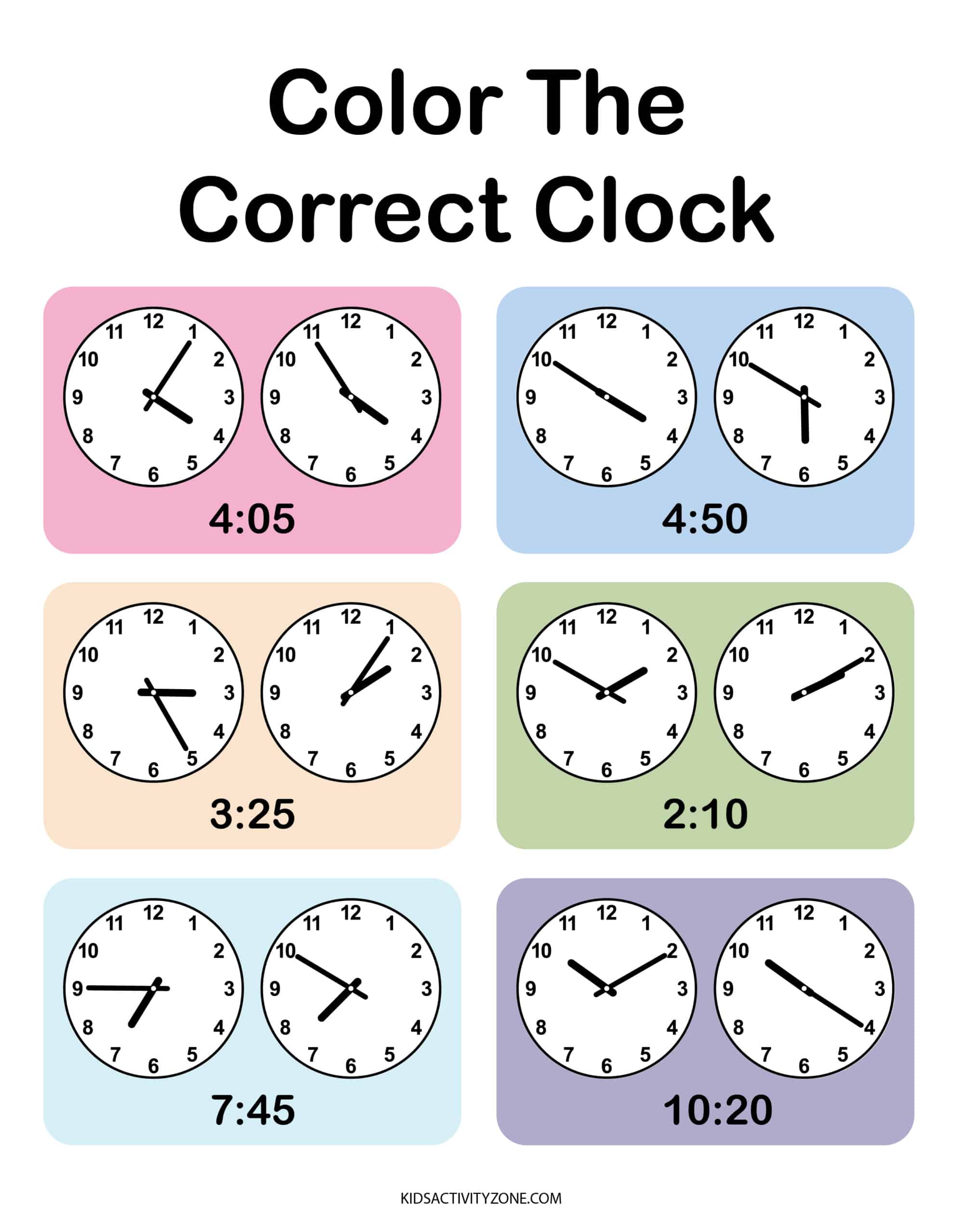 Color the Correct Clock Worksheet