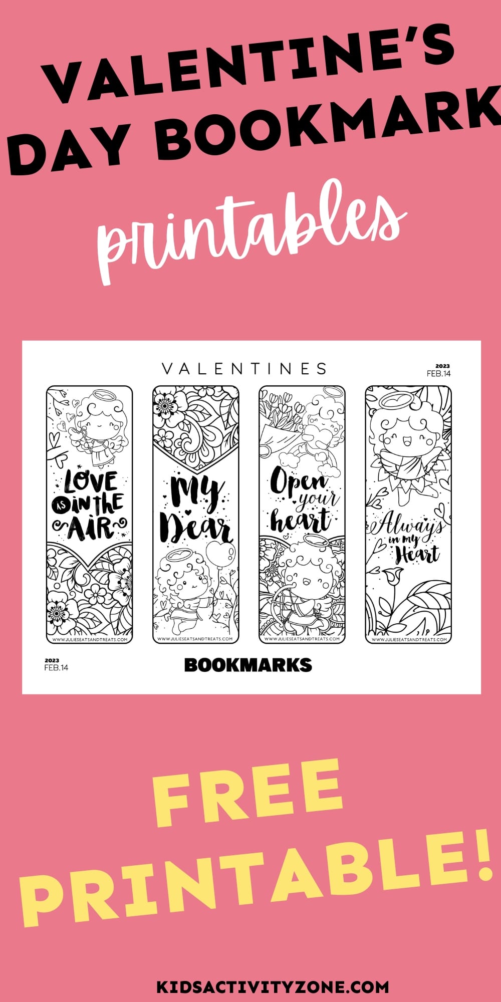 Check out these adorable and totally free Valentine's Day Bookmark printables! They're a fun and easy activity for the kids this winter. Just print 'em out, let the kiddos color them in, and they've got cool bookmarks for their reading time. Plus, they make a sweet homemade gift for Valentine's Day or a neat project for the classroom!
