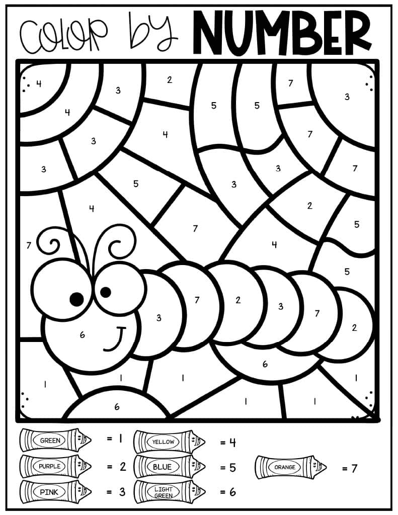 Worm Color by Number Free Printable