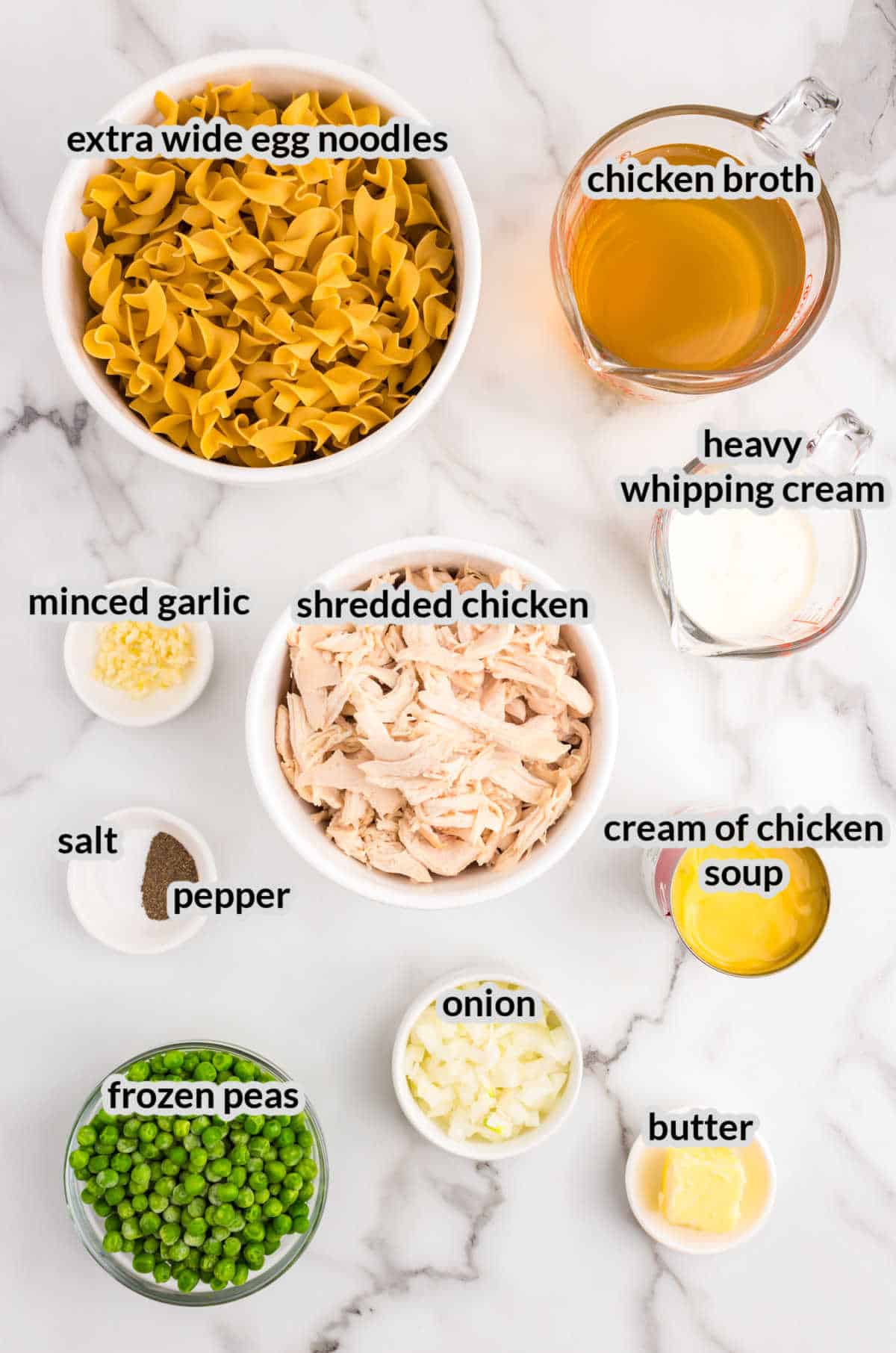 Overhead Image of Chicken and Noodles Ingredients